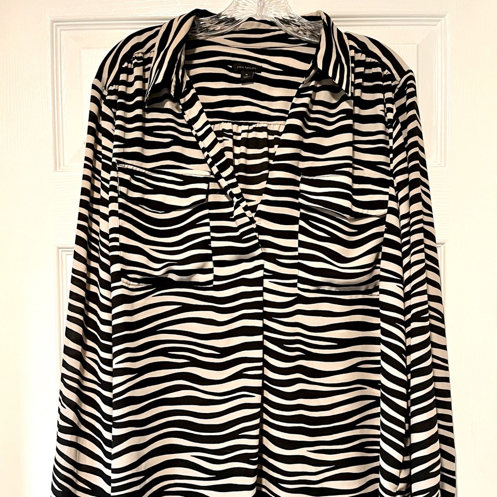 Ann Taylor XL-cream and black zebra blouse